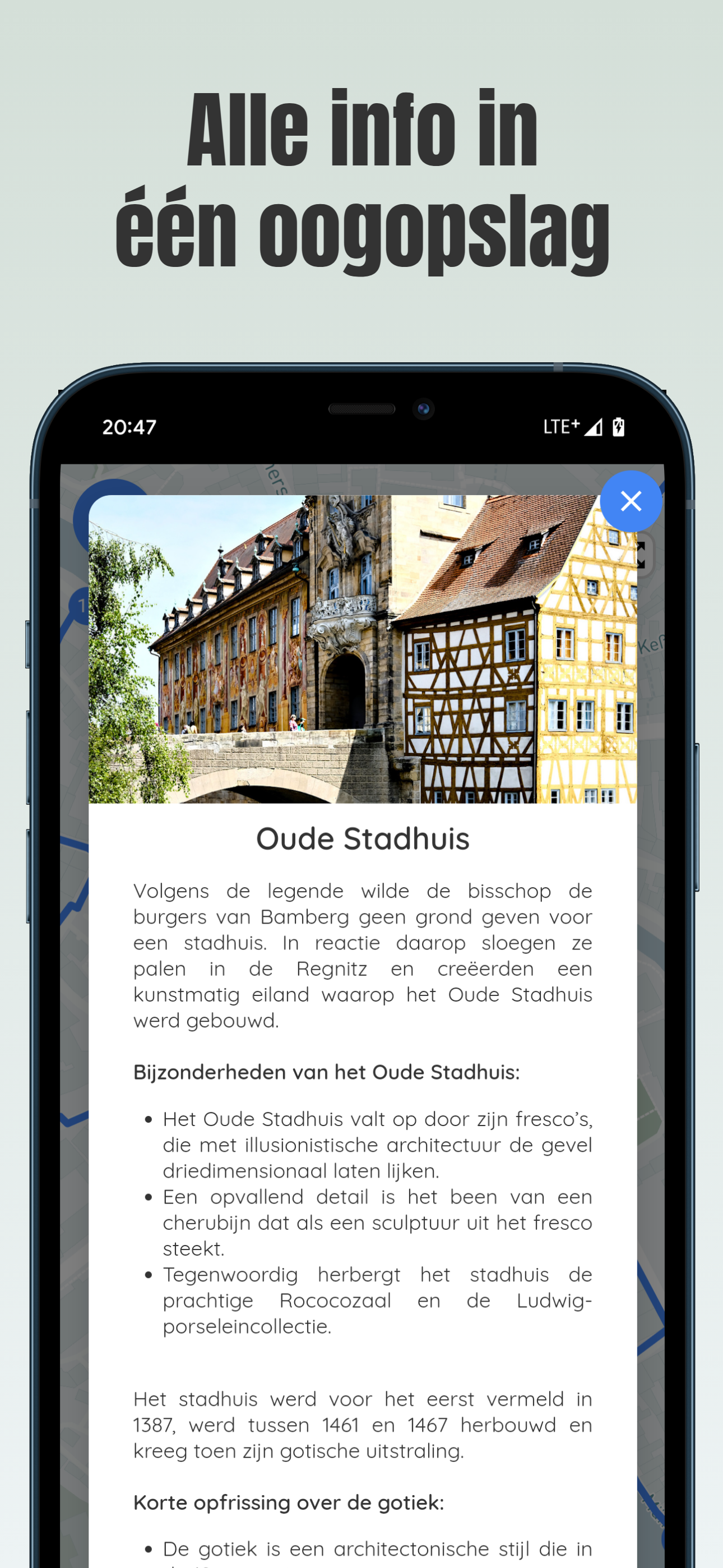 Stadstour-app met compacte info over Bamberg